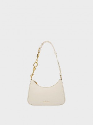 Charles & Keith Lock & Key Chain Handle Trapeze Bag Weiß | RDGW54018