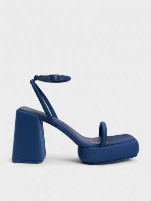 Charles & Keith Lucile Satin Plattform Sandals Dunkelblau | DPNS43512
