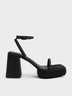 Charles & Keith Lucile Satin Plattform Sandals Schwarz | DOWM97160