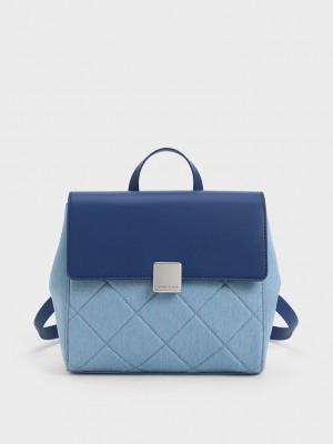 Charles & Keith Lucy Denim Gesteppt Backpack Blau | FQZS96857