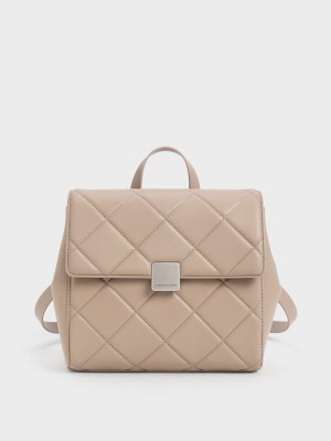 Charles & Keith Lucy Gesteppt Backpack Grau Braun | YCZT83095