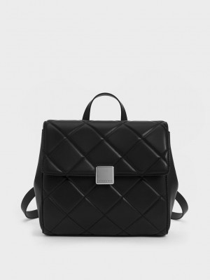 Charles & Keith Lucy Gesteppt Backpack Schwarz | BYCQ10396
