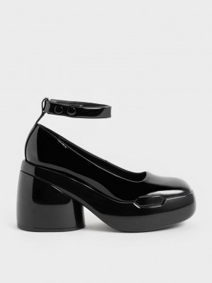 Charles & Keith Lula Lack Chunky Heel Pumps Schwarz | OLNK76204