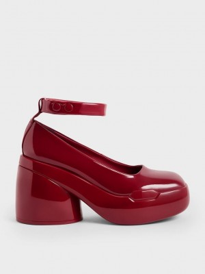 Charles & Keith Lula Lack Chunky Heel Pumps Rot | TSNH29638