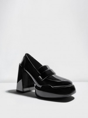 Charles & Keith Lula Lack Loafer Pumps Schwarz | DFAG81064