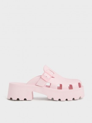 Charles & Keith Mae Buckled Plattform Mules Hellrosa | LEAH85017