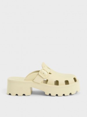 Charles & Keith Mae Buckled Plattform Mules Gelb | HWCU20348