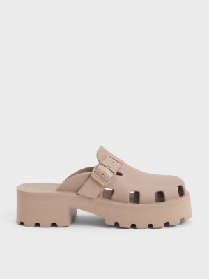 Charles & Keith Mae Buckled Plattform Mules Braun | CFPN43260
