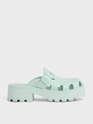 Charles & Keith Mae Buckled Plattform Mules Mintfarben Grün | WNDL84963