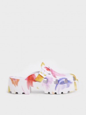 Charles & Keith Mae Printed Buckled Plattform Mules Mehrfarbig | IRWS13207