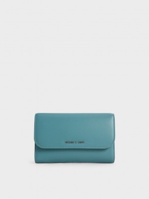 Charles & Keith Magnetic Front Flap Long Wallet Türkis | KFNB25790