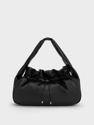 Charles & Keith Maisy Ruched Hobo Bag Schwarz | KUNZ27943