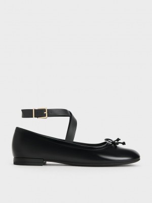 Charles & Keith Margot Crossover-Riemen Ballerinas Schwarz | IJTB41270