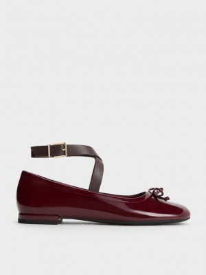 Charles & Keith Margot Lack Crossover-Riemen Ballerinas Bordeaux | CUNS70168