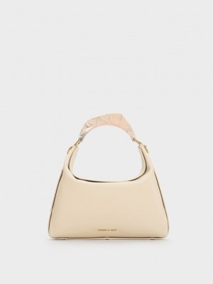 Charles & Keith Marlin Acrylic Handle Hobo Bag Beige | FDBJ23869