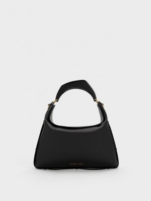 Charles & Keith Marlin Acrylic Handle Hobo Bag Schwarz | VSBI78065