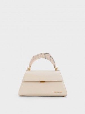Charles & Keith Marlin Acrylic Handle Trapeze Bag Beige | NCHW10562
