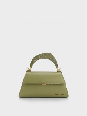 Charles & Keith Marlin Acrylic Handle Trapeze Bag Olivgrün | YRCN74609