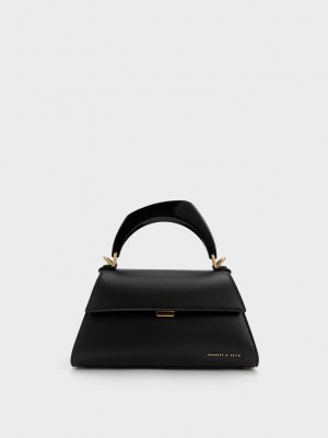 Charles & Keith Marlin Acrylic Handle Trapeze Bag Schwarz | KIZC04327