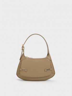 Charles & Keith Metallic-Accent Curved Shoulder Bag Grau Braun | KULN58961