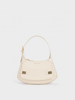 Charles & Keith Metallic-Accent Curved Shoulder Bag Rosa | SFWX96342