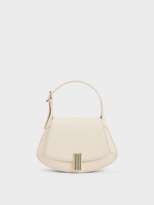 Charles & Keith Metallic-Accent Curved Top Handle Bag Rosa | NJQS38259