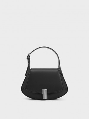 Charles & Keith Metallic-Accent Curved Top Handle Bag Schwarz | JYUE76503