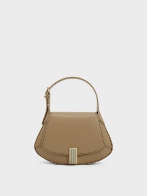 Charles & Keith Metallic-Accent Curved Top Handle Bag Grau Braun | GARP25013