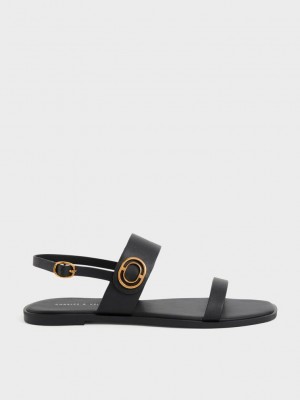Charles & Keith Metallic Accent Back Riemen Sandals Schwarz | EKDS68317