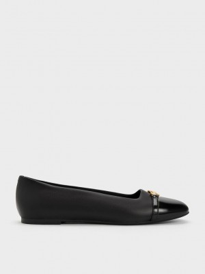 Charles & Keith Metallic Accent Ballerinas Schwarz | BRDK90846