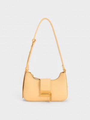 Charles & Keith Metallic Accent Belted Bag Beige | NBZI13642