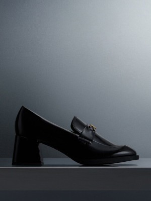 Charles & Keith Metallic Accent Block Heel Loafer Pumps Schwarz | OVJH56921