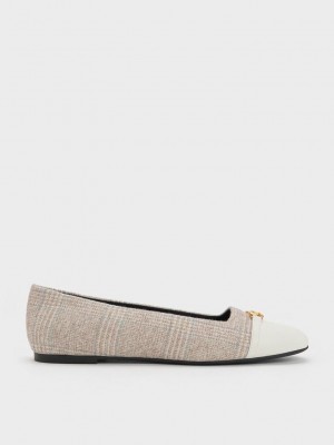 Charles & Keith Metallic Accent Checkered Ballerinas Grau | IJZG06153
