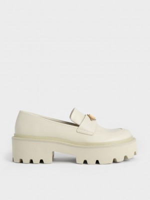 Charles & Keith Metallic Accent Chunky Plattform Penny Loafers Rosa | EOCX60293