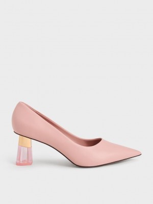 Charles & Keith Metallic Accent Clear Heel Pumps Rosa | IDXU46502