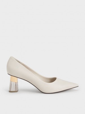 Charles & Keith Metallic Accent Clear Heel Pumps Rosa | HLKG94571