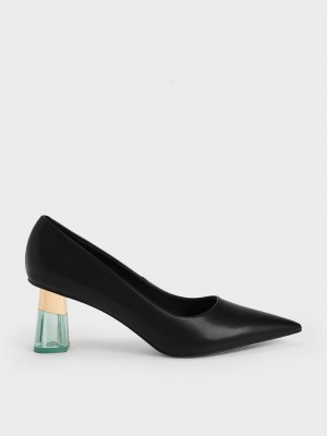 Charles & Keith Metallic Accent Clear Heel Pumps Schwarz | EVXA86397