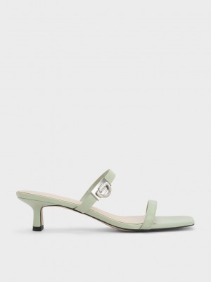 Charles & Keith Metallic Accent Double Riemen Mules Olivgrün Grün | EIZP19845