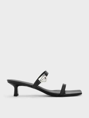 Charles & Keith Metallic Accent Double Riemen Mules Schwarz | AGDB70549