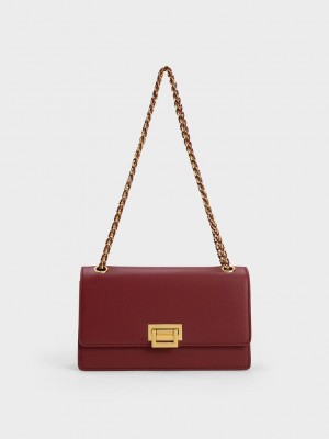 Charles & Keith Metallic Accent Front Flap Bag Bordeaux | OEIG45970