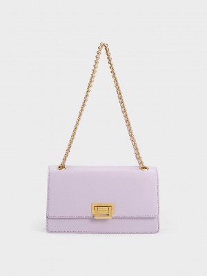 Charles & Keith Metallic Accent Front Flap Bag Lila | MJCR65804