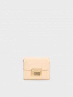 Charles & Keith Metallic Accent Kurzes Wallet Beige | HISE52489