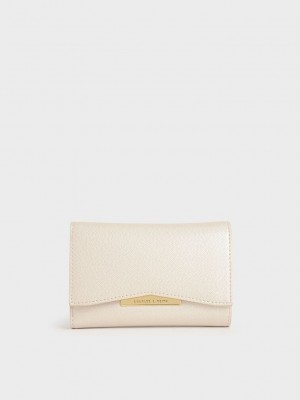 Charles & Keith Metallic Accent Kurzes Wallet Pearl | FDRP92715