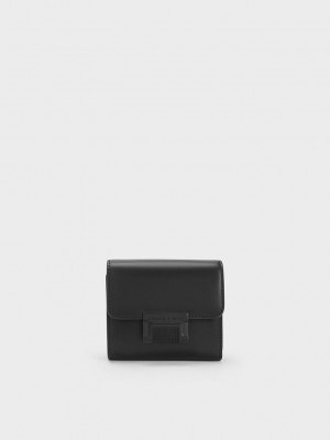 Charles & Keith Metallic Accent Kurzes Wallet Schwarz | TIQH26748