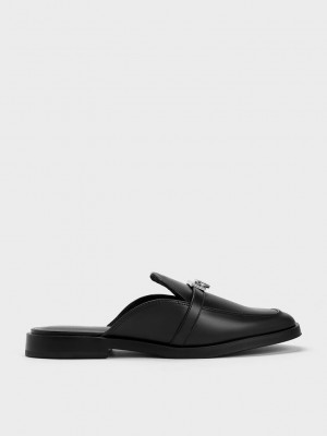 Charles & Keith Metallic Accent Loafer Mules Schwarz | FEVS84315