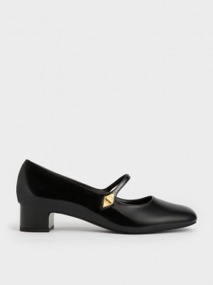 Charles & Keith Metallic Accent Mary Jane Pumps Schwarz | QUDF93042