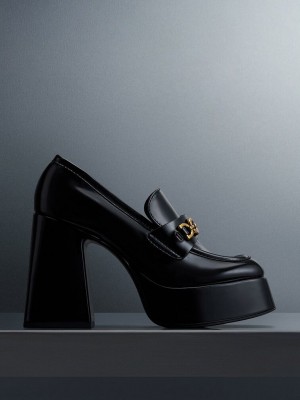 Charles & Keith Metallic Accent Plattform Loafers Schwarz | KAMW40312