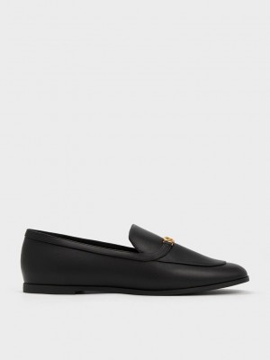 Charles & Keith Metallic Accent Round-Kappe Loafers Schwarz | GCHJ30295