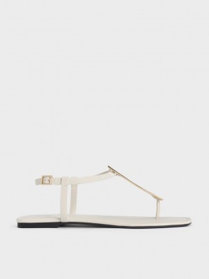 Charles & Keith Metallic Accent T-Bar Tanga Sandals Rosa | TYBH92653