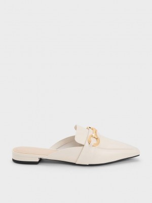 Charles & Keith Metallic Accent Tapered Flache Mules Weiß | XPDK57893